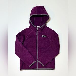 L.L. Bean Fleece Jacket Kids Large 6x \ 7 Purple Full Zip Hooded Girls Warm